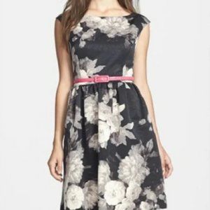 Eliza J Black White Floral faille fit & flare Sleeveless Dress 2